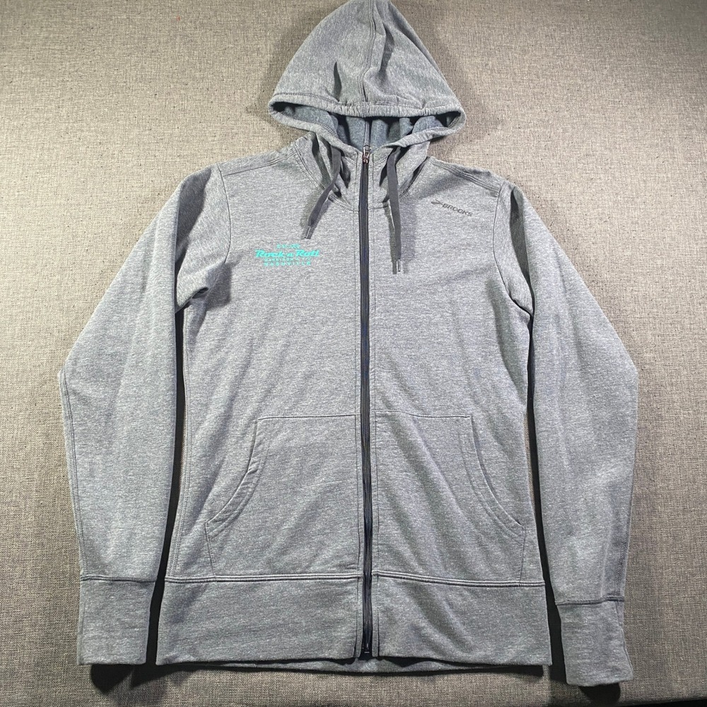 Brooks Running Full Zip Hoodie Womens Medium Gray Lightweight Fleece Lined